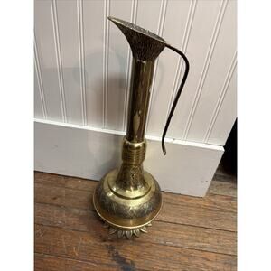 Vintage Long Neck Pitcher Oil Jug Brass 17” JERUSALEM
